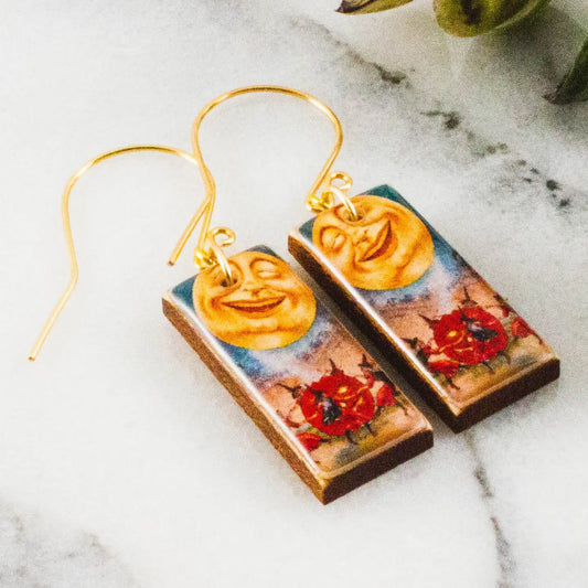 Halloween Witches + Moon Rectangle Earrings