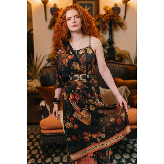 Heart of Gold Scarf with Swallows & Sacred Heart