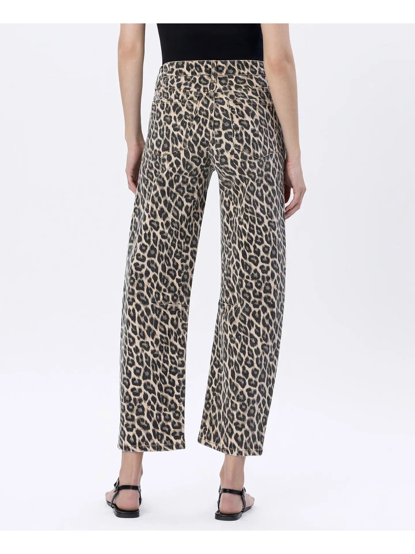High Rise Leopard Print Barrel Jeans