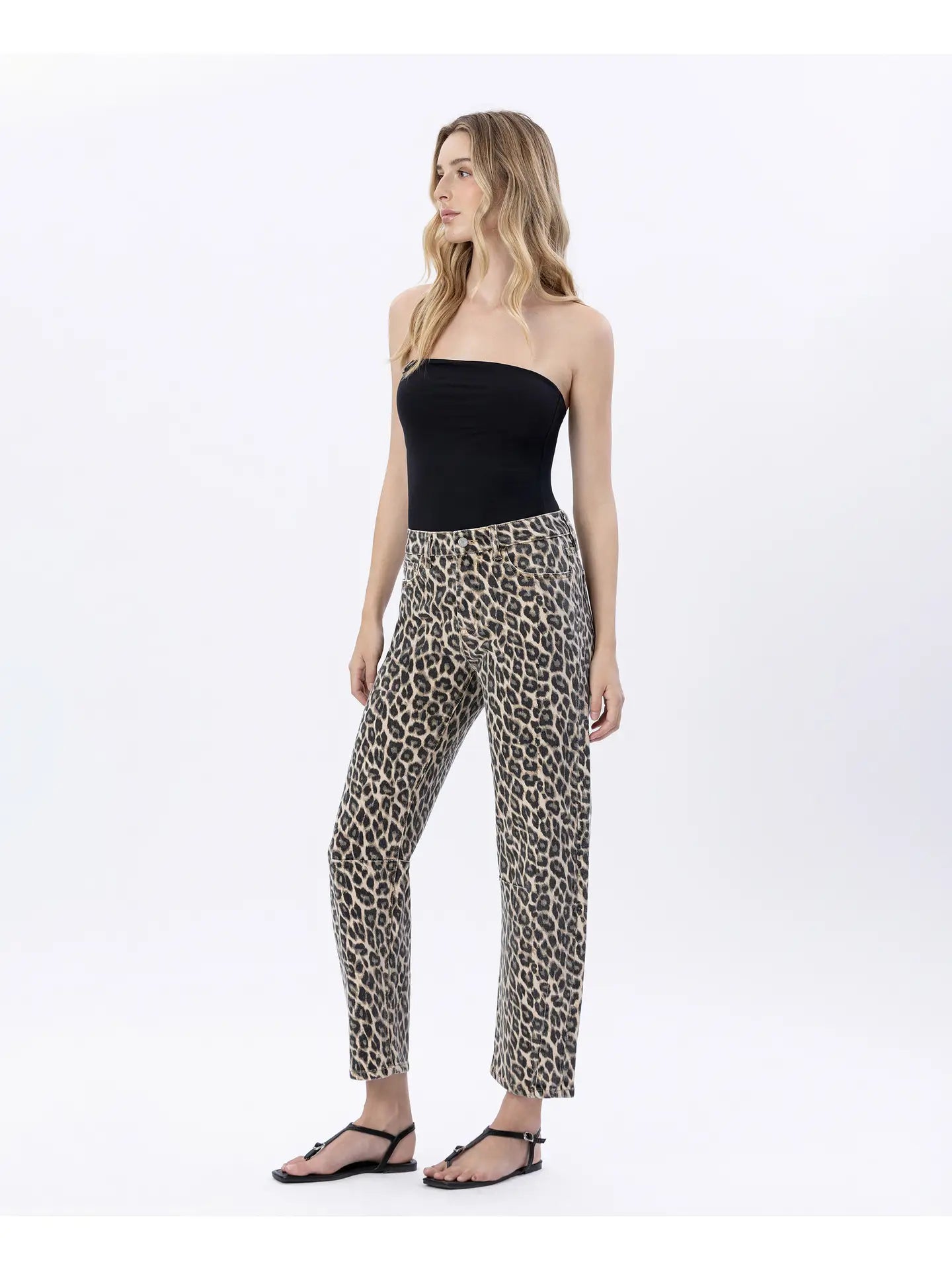 High Rise Leopard Print Barrel Jeans