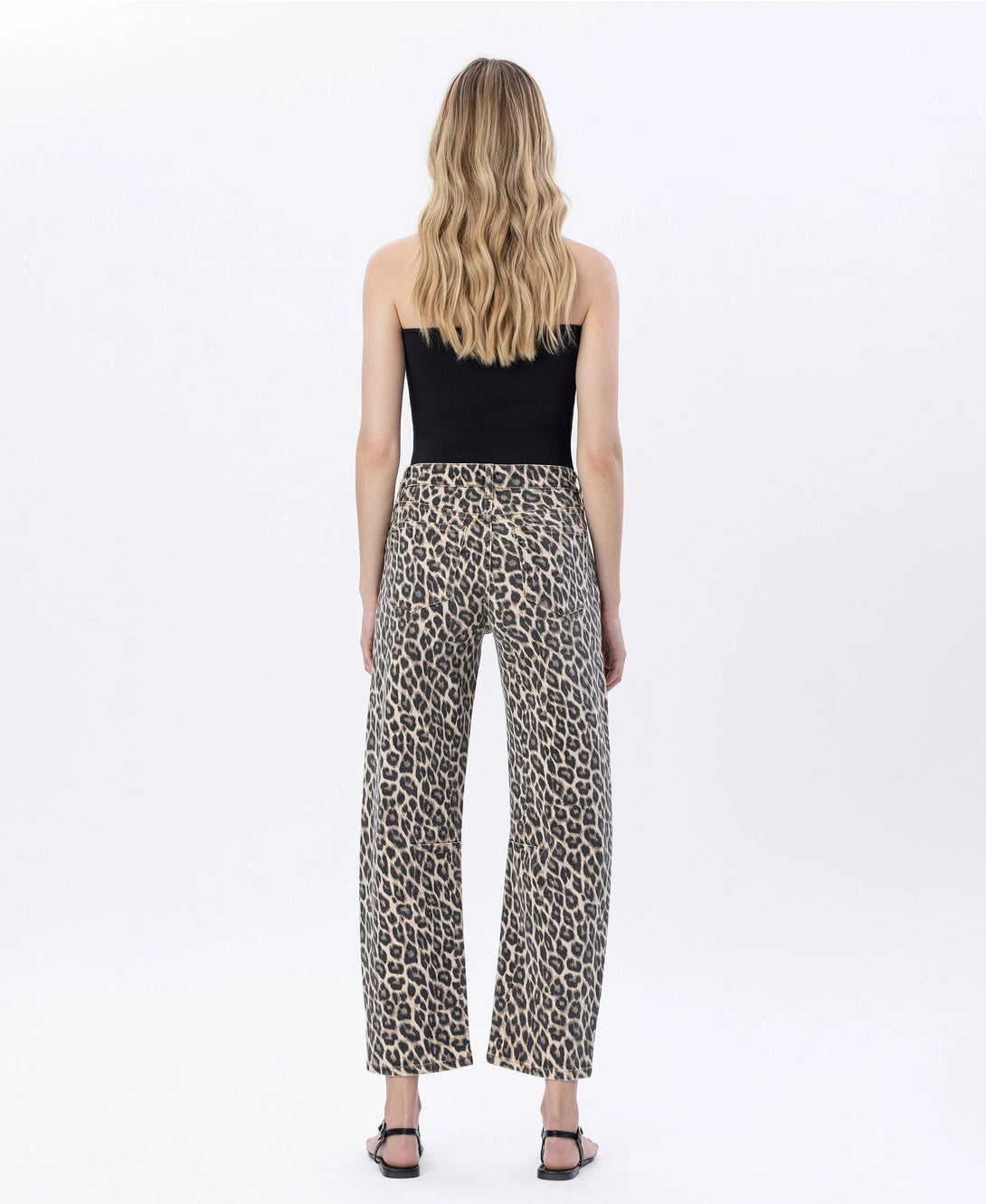 High Rise Leopard Print Barrel Jeans