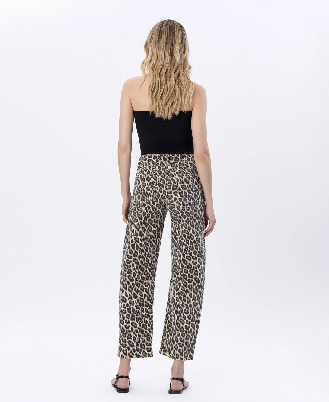 High Rise Leopard Print Barrel Jeans