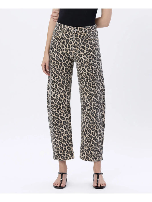 High Rise Leopard Print Barrel Jeans