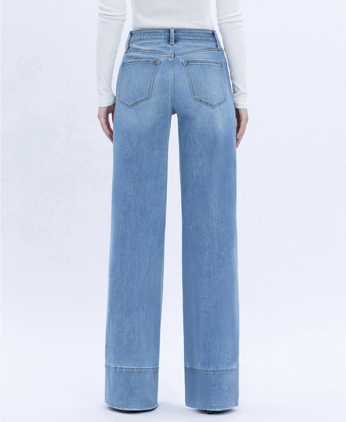 High Rise Raw Hem Wide A Line Jeans