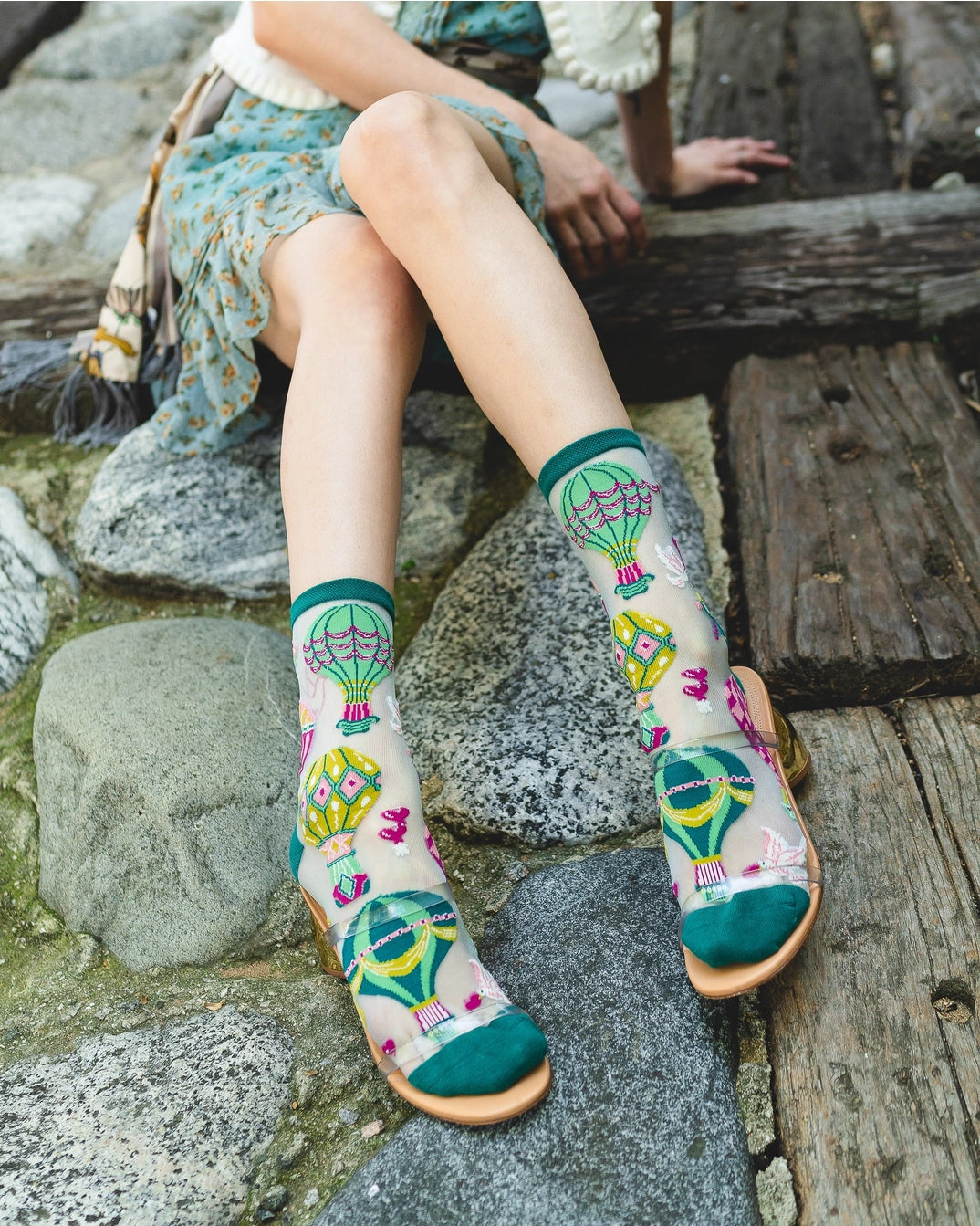 Hot Air Balloon Shimmer Sheer Crew Socks