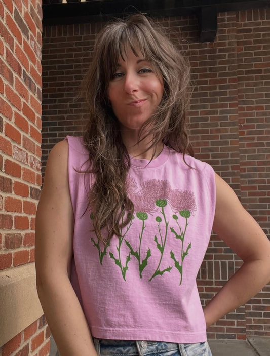 Lavender Thistles Maisie Heavyweight Muscle Tee