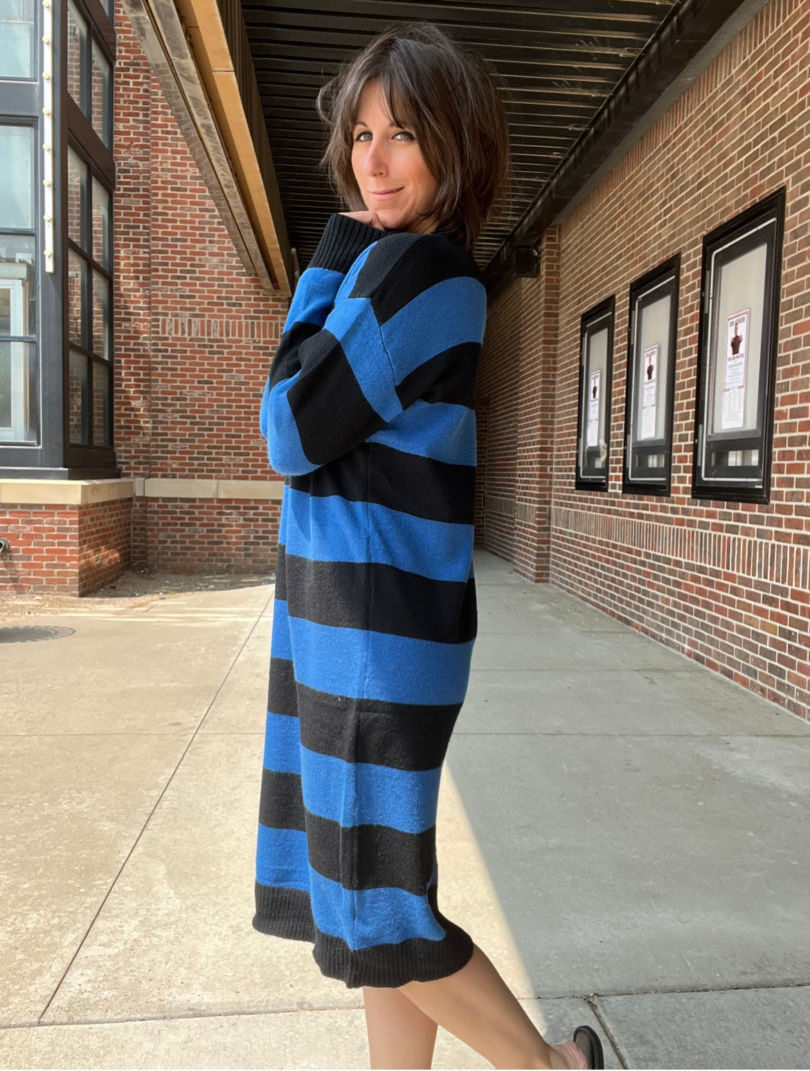 Black & Blue Stripe Midi Sweater Dress