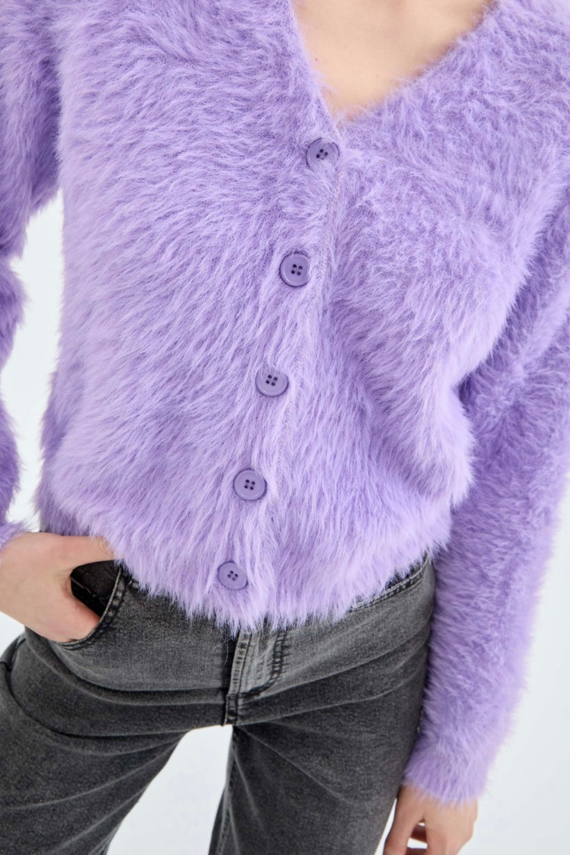 Lilac Fuzzy Cardigan