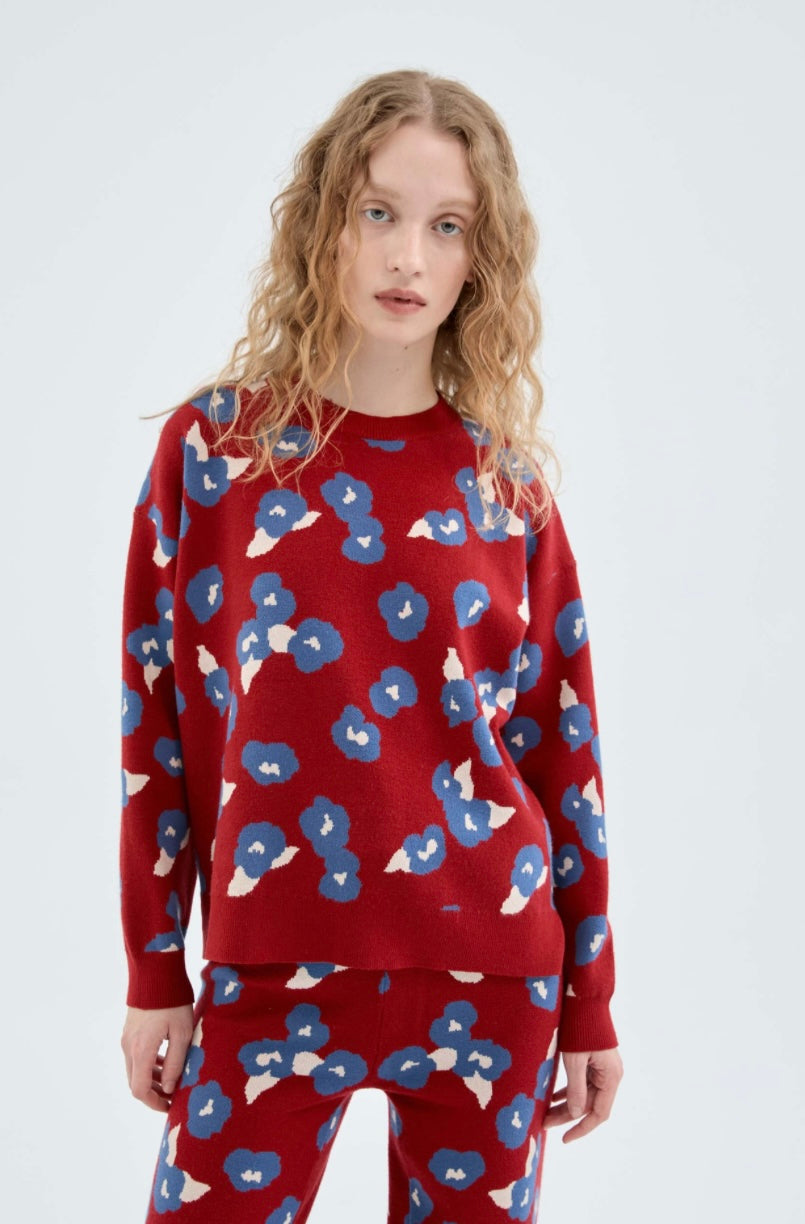 Red & Blue Floral Sweater