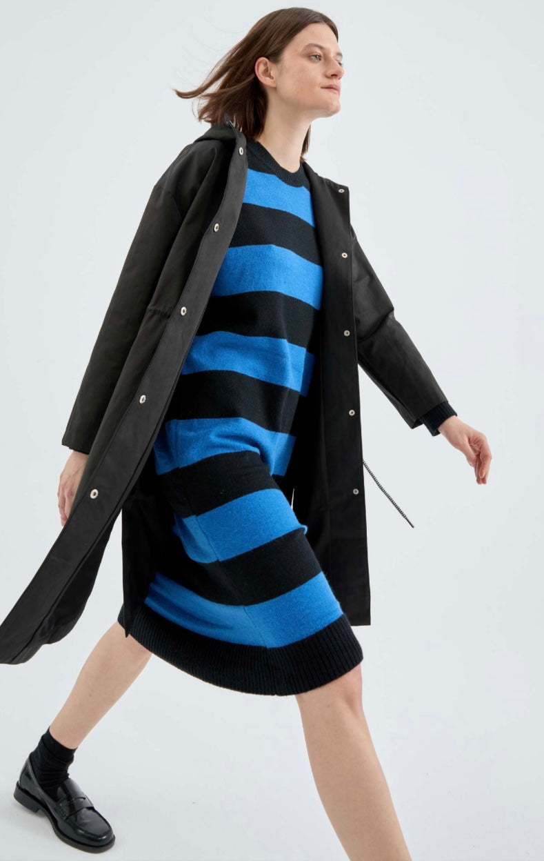 Black & Blue Stripe Midi Sweater Dress