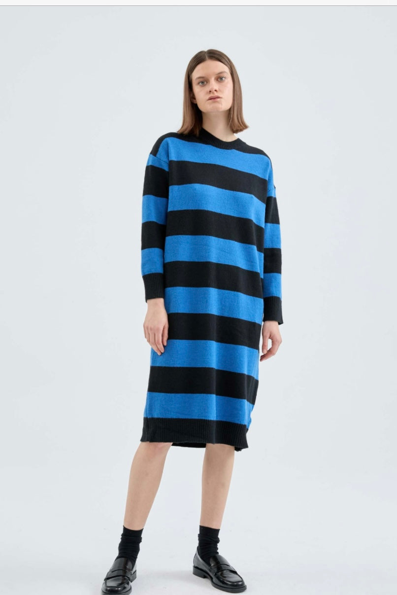 Black & Blue Stripe Midi Sweater Dress