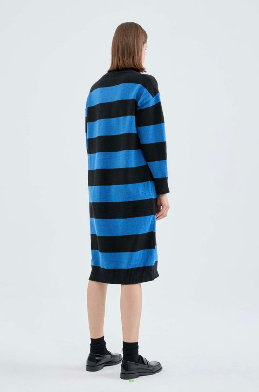 Black & Blue Stripe Midi Sweater Dress