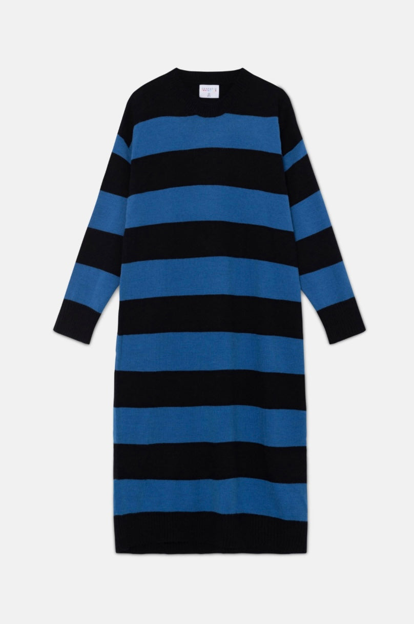 Black & Blue Stripe Midi Sweater Dress