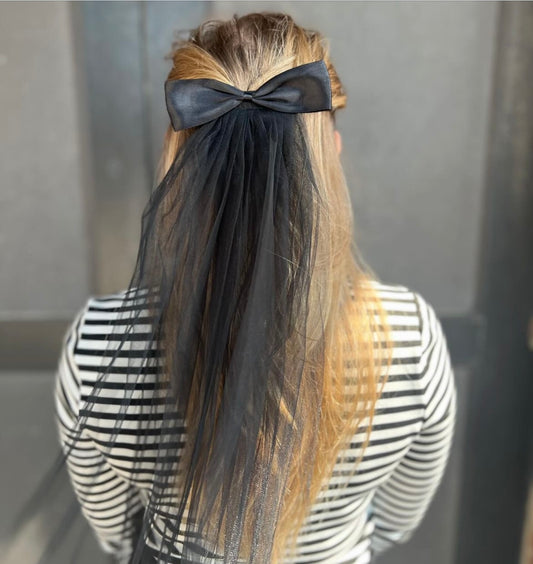 Black Veil Bow Hair Clip