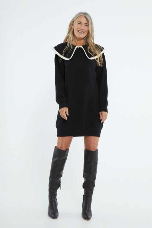 Black Large Collar Sweater Dress