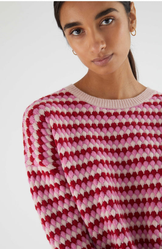 Pink & Red Textured Sweater