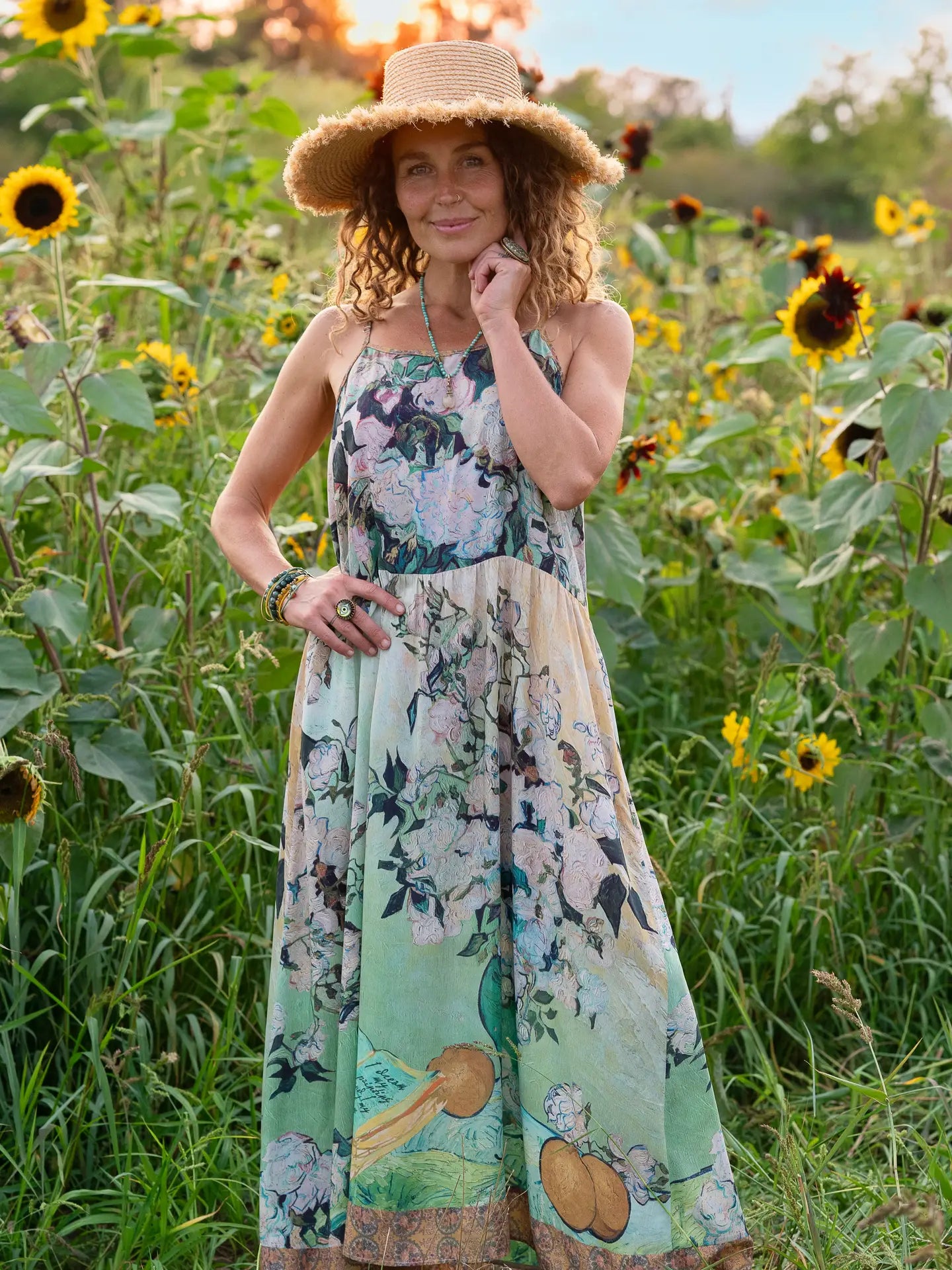 I Paint My Dream Van Gogh Maxi Slip Dress
