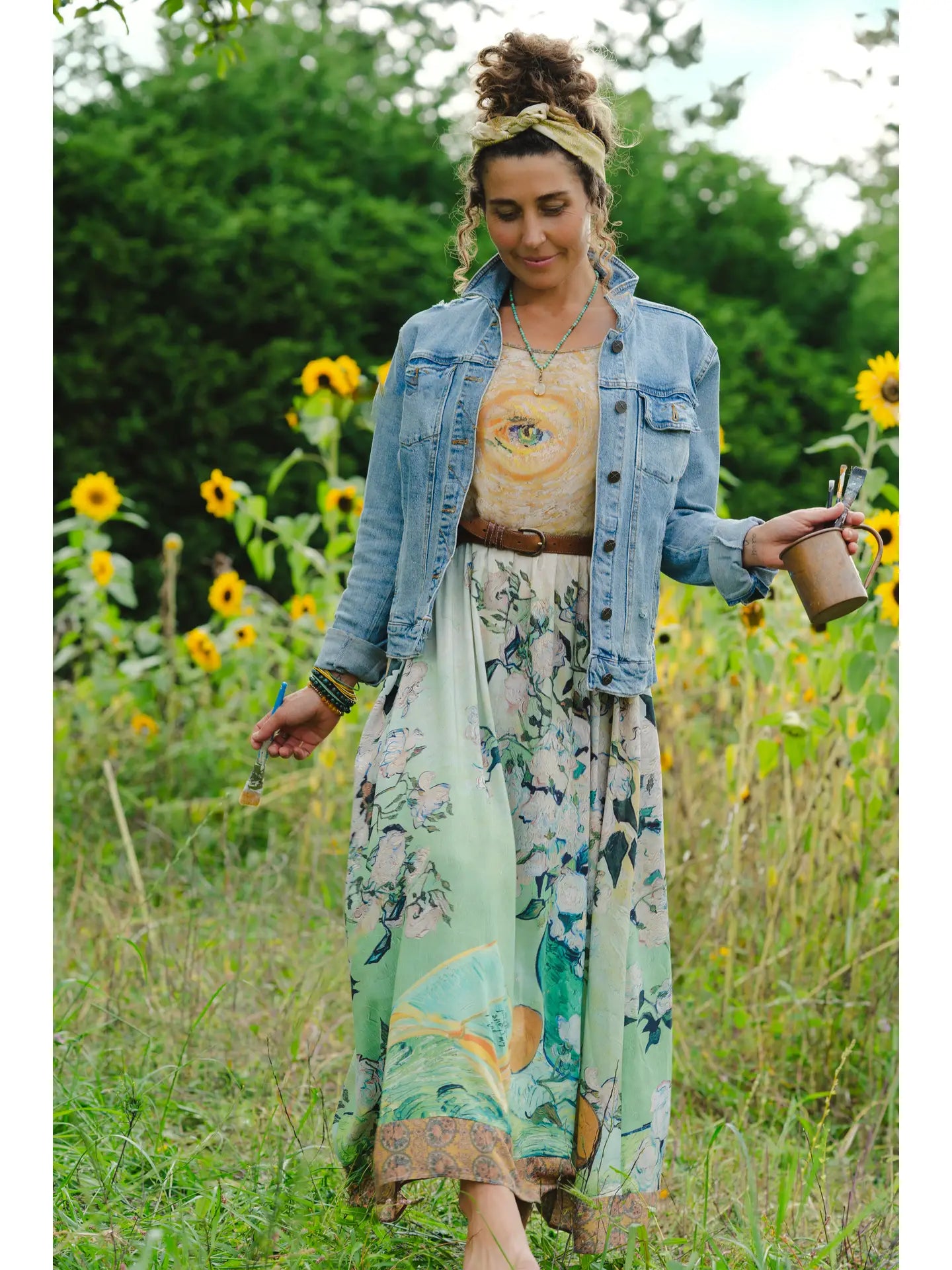 I Paint My Dream Van Gogh Maxi Slip Dress