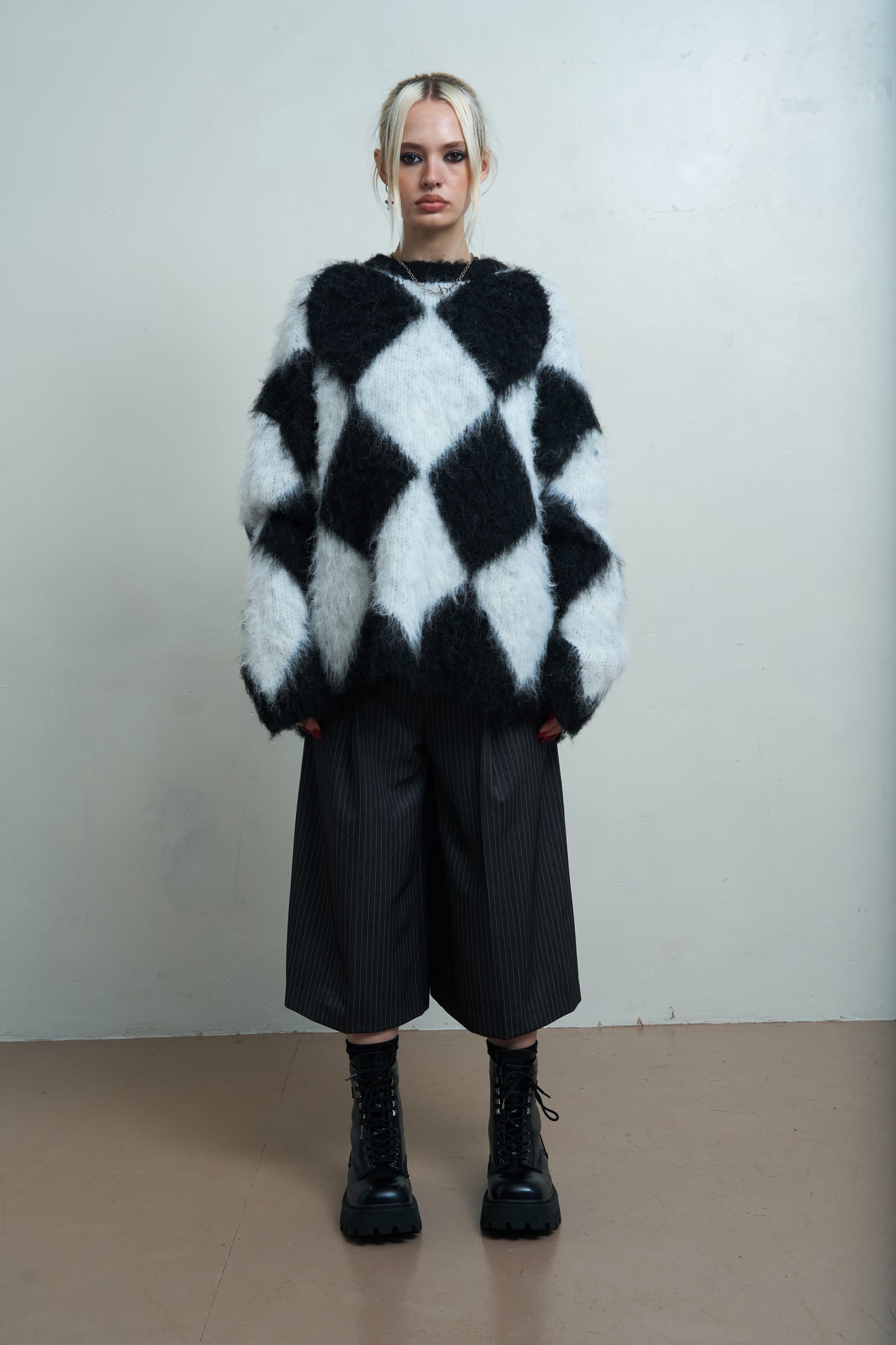 Jasper Fluffy Harlequin Sweater by Ragged Preist
