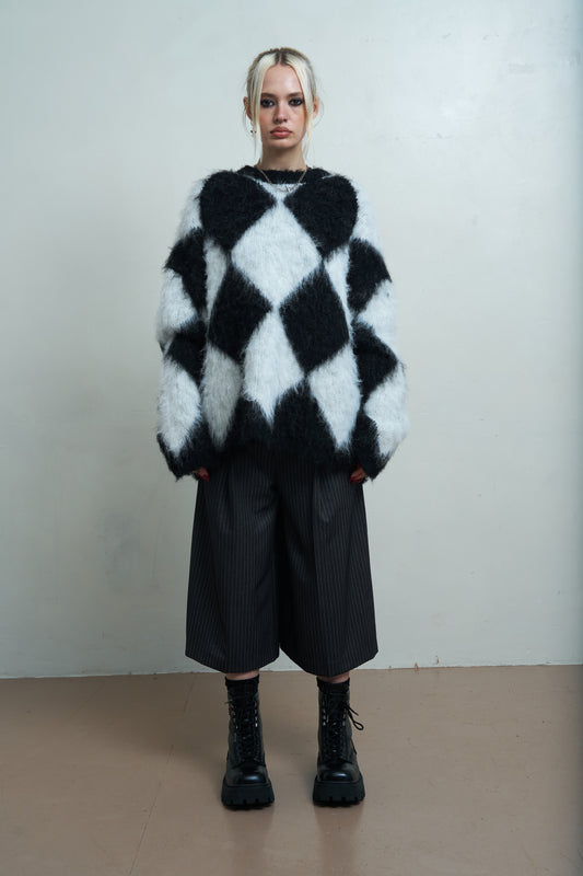 Jasper Fluffy Harlequin Sweater by Ragged Preist