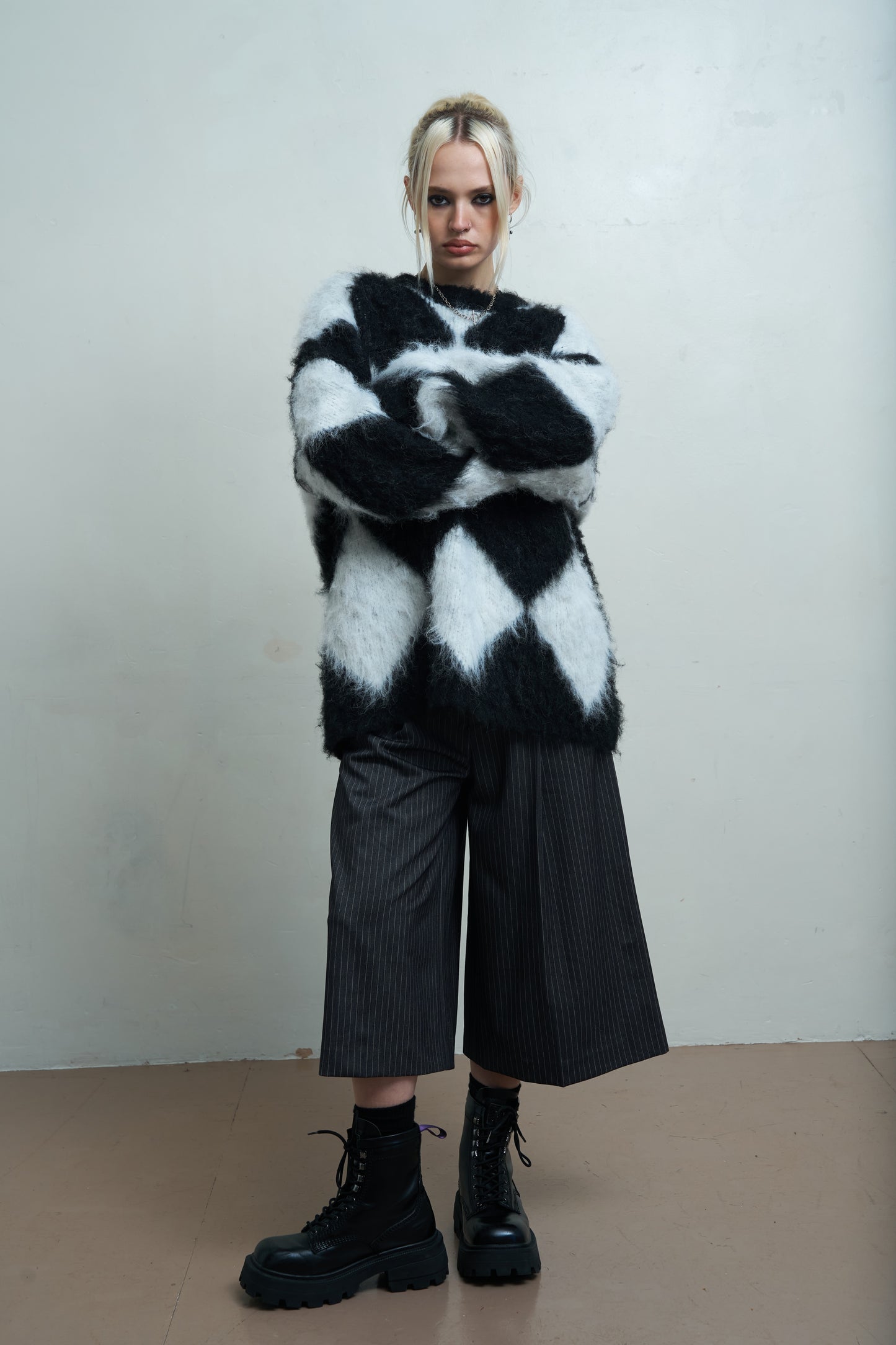 Jasper Fluffy Harlequin Sweater by Ragged Preist