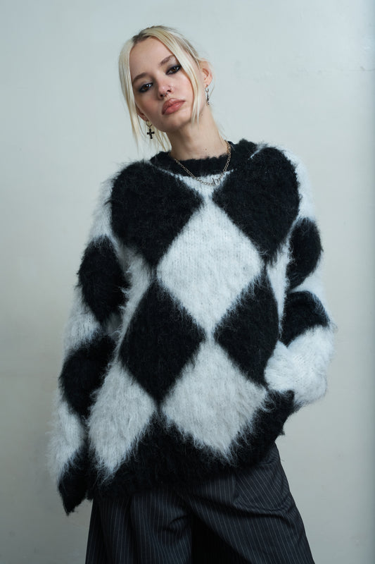 Jasper Fluffy Harlequin Sweater by Ragged Preist