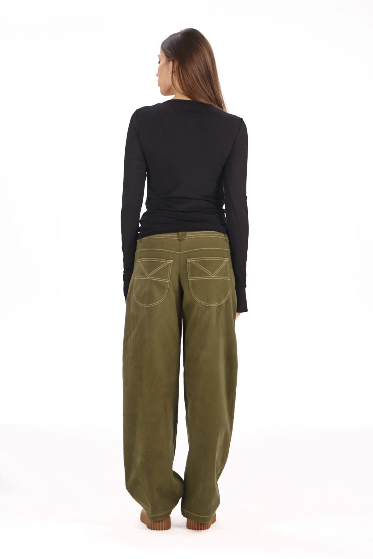 Khaki Olive Amelia Barrel Leg Trouser by Komodo