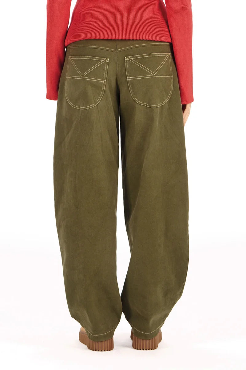 Khaki Olive Amelia Barrel Leg Trouser by Komodo