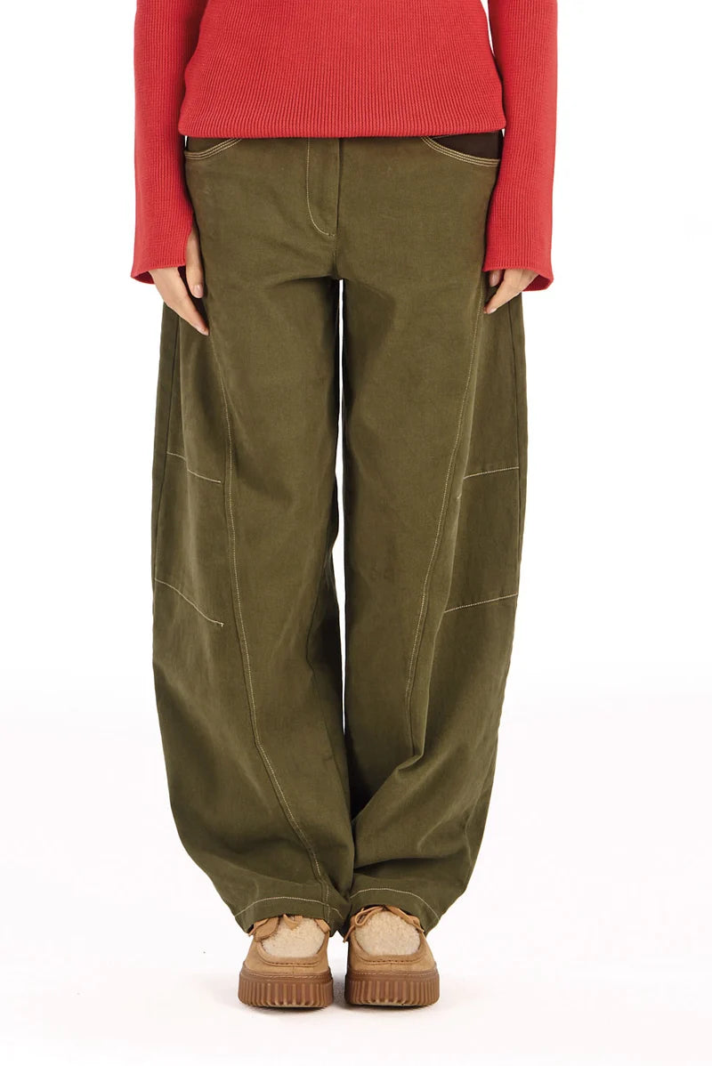 Khaki Olive Amelia Barrel Leg Trouser by Komodo