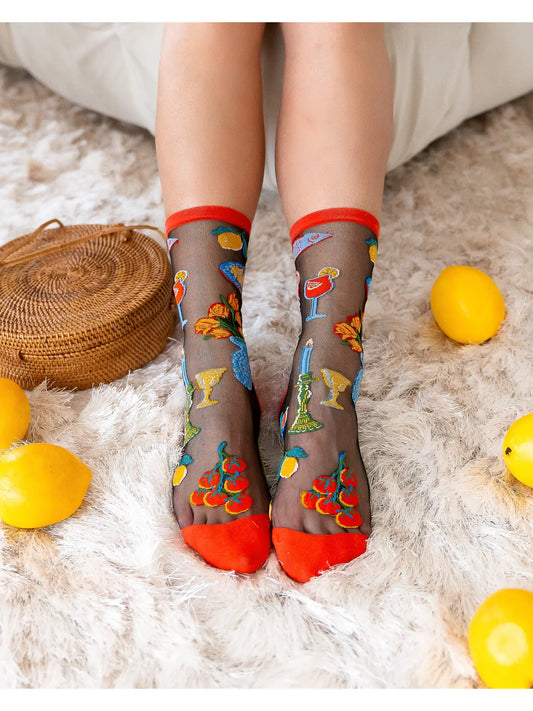 La Dolce Vita Black Sheer Crew Socks
