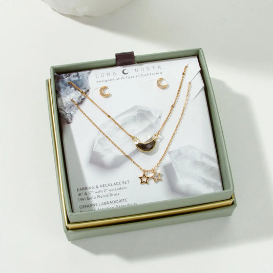 Labradorite Moon and Stars Necklace Set