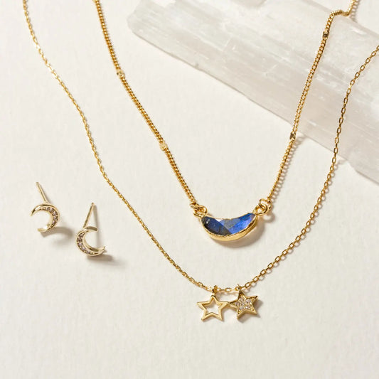 Labradorite Moon and Stars Necklace Set
