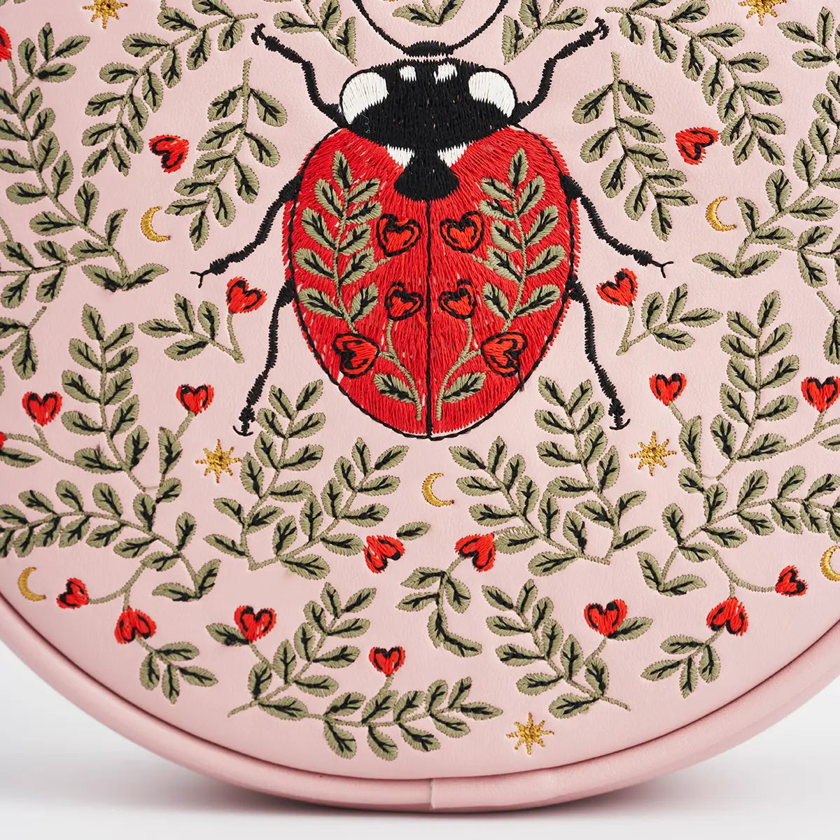 Ladybug Pink Embroidered Circle Bag by Fable England