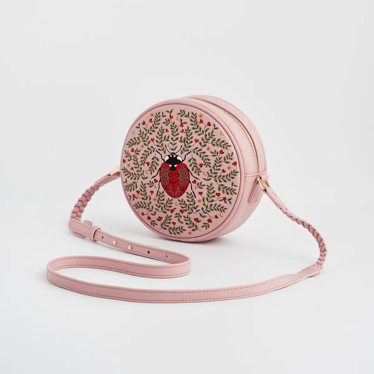 Ladybug Pink Embroidered Circle Bag by Fable England