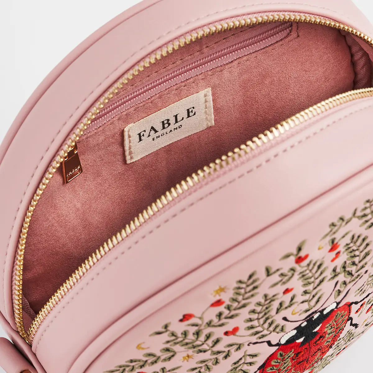Ladybug Pink Embroidered Circle Bag by Fable England