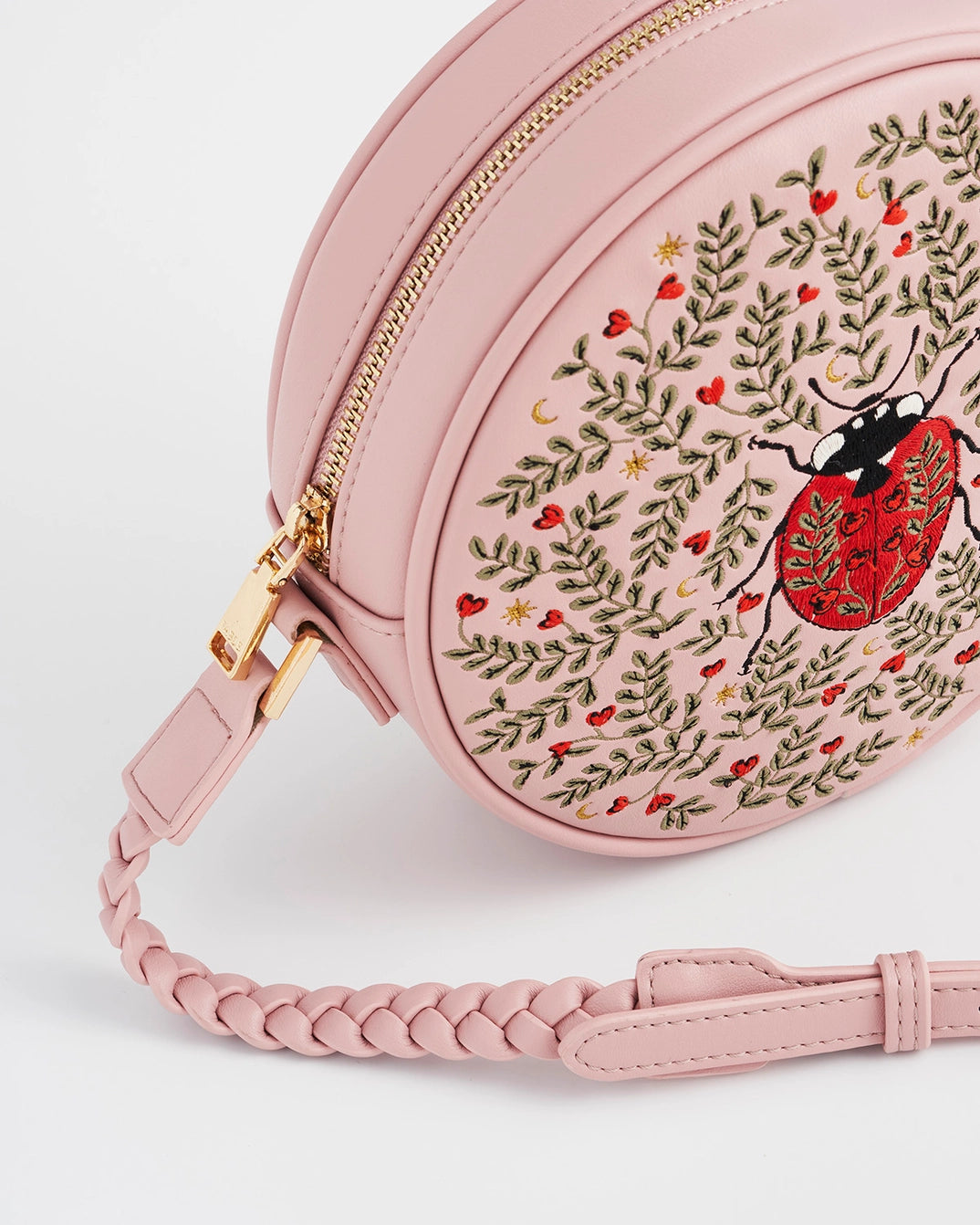 Ladybug Pink Embroidered Circle Bag by Fable England