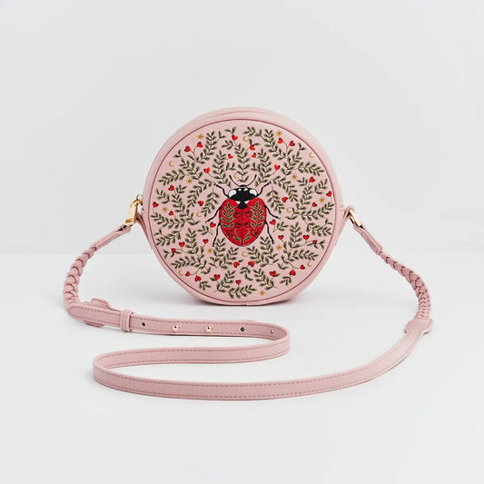 Ladybug Pink Embroidered Circle Bag by Fable England