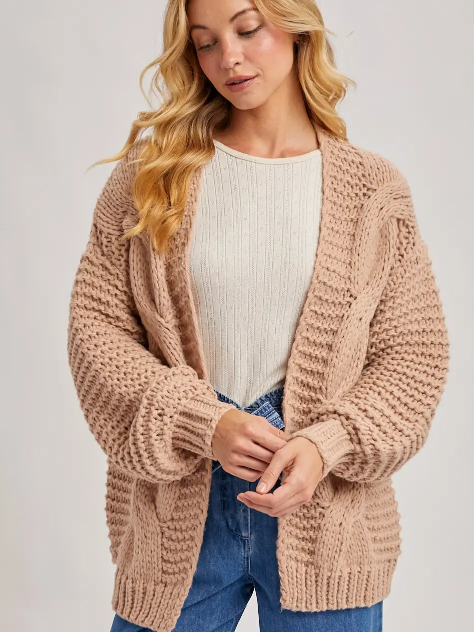 Latte Chunky Cable Knit Sweater Cardigan
