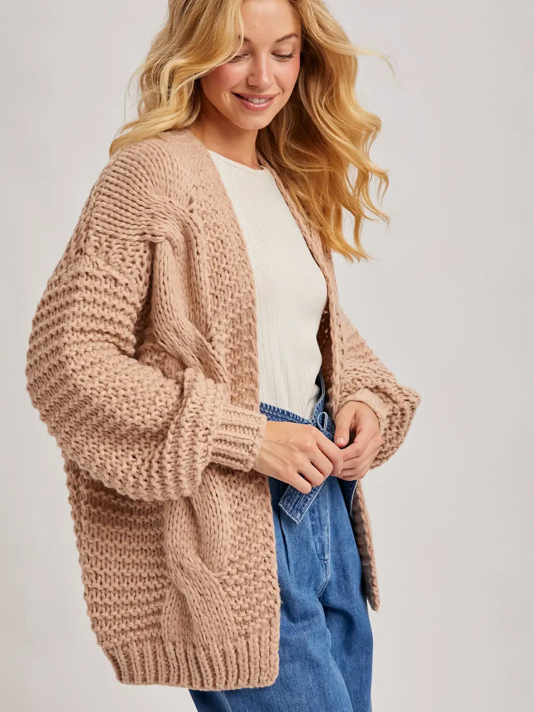 Latte Chunky Cable Knit Sweater Cardigan