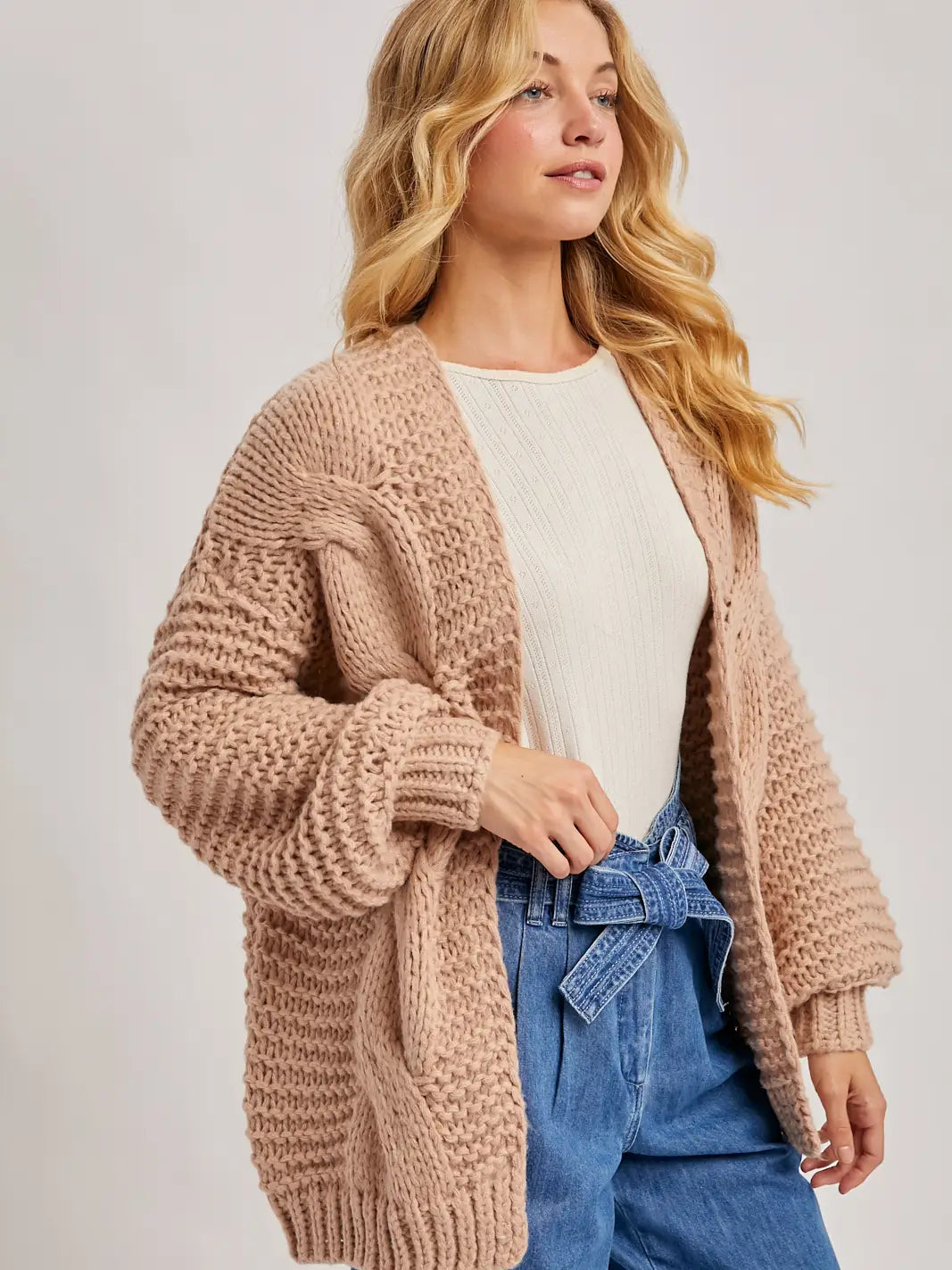 Latte Chunky Cable Knit Sweater Cardigan
