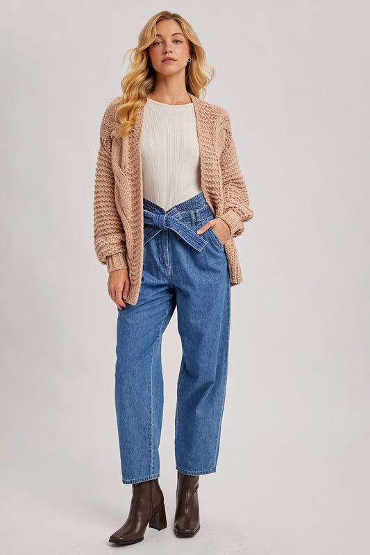 Latte Chunky Cable Knit Sweater Cardigan