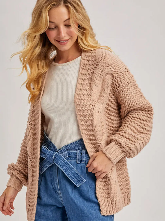 Latte Chunky Cable Knit Sweater Cardigan