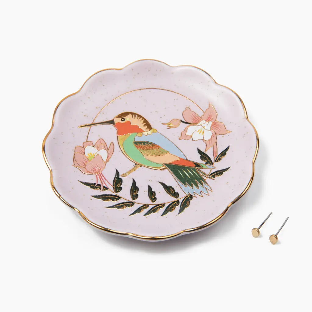 Lavender Hummingbird Jewelry Dish & Stud Earring Set