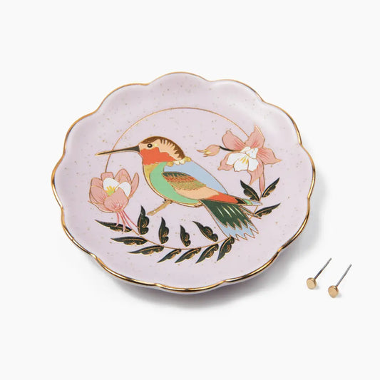 Lavender Hummingbird Jewelry Dish & Stud Earring Set