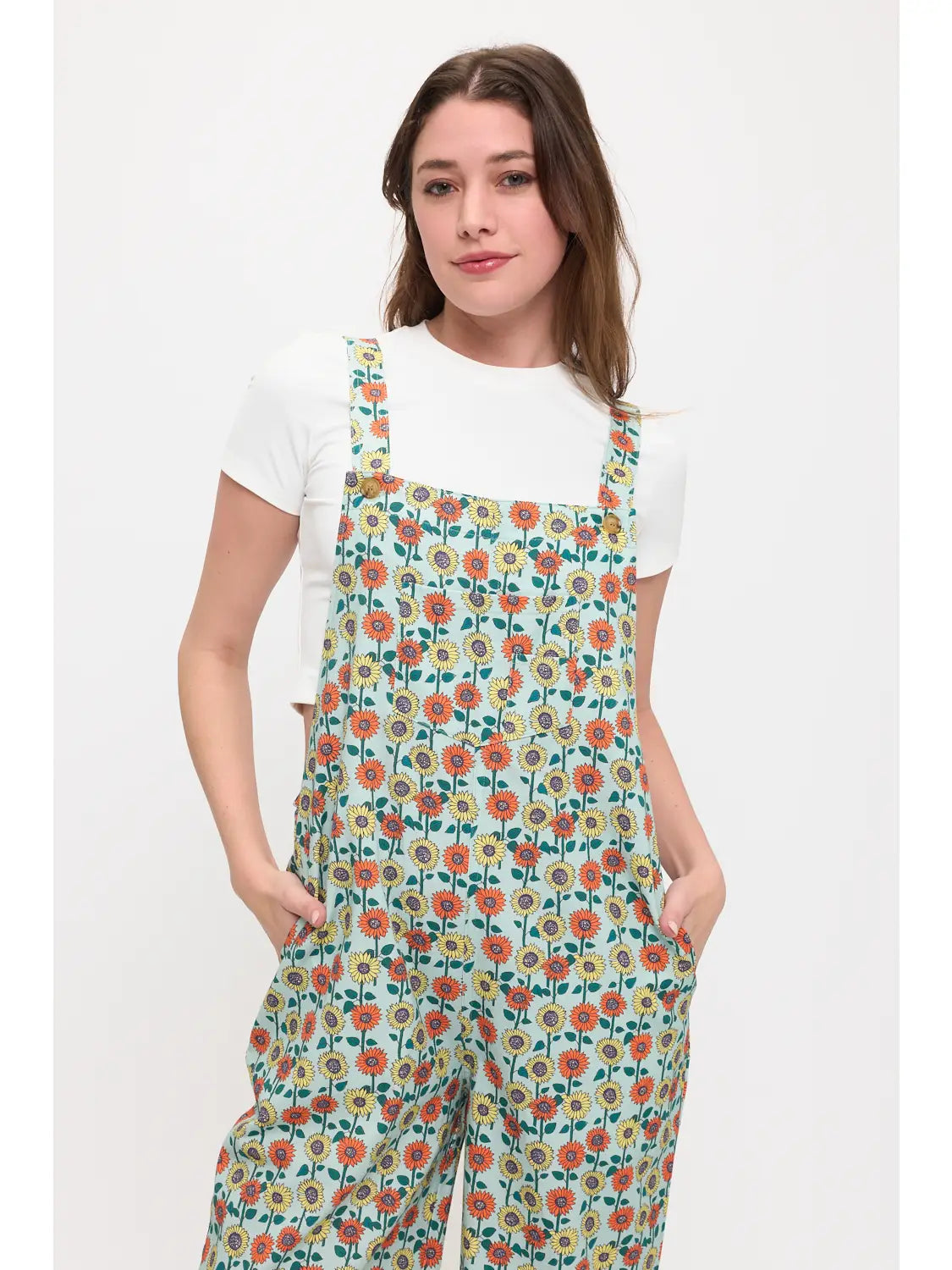 Light Blue Colorful Sunflower Overalls
