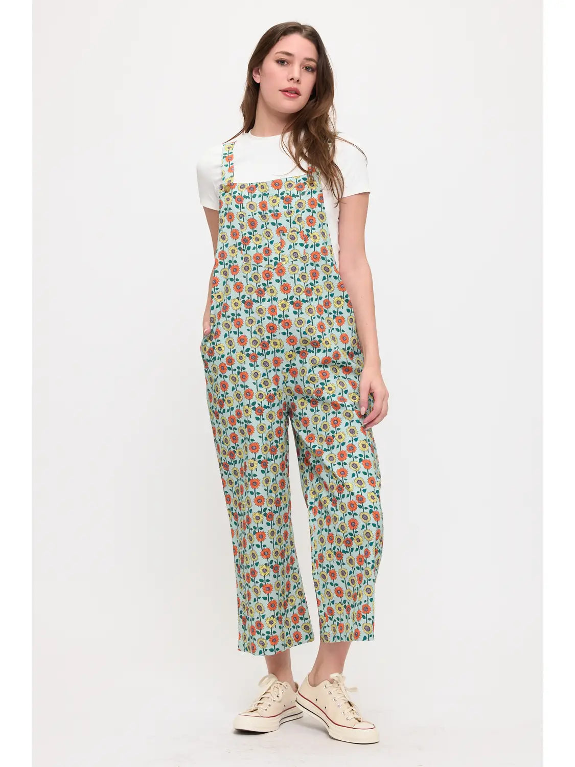 Light Blue Colorful Sunflower Overalls
