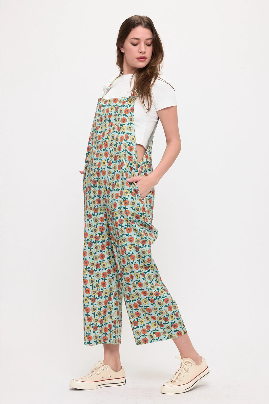 Light Blue Colorful Sunflower Overalls