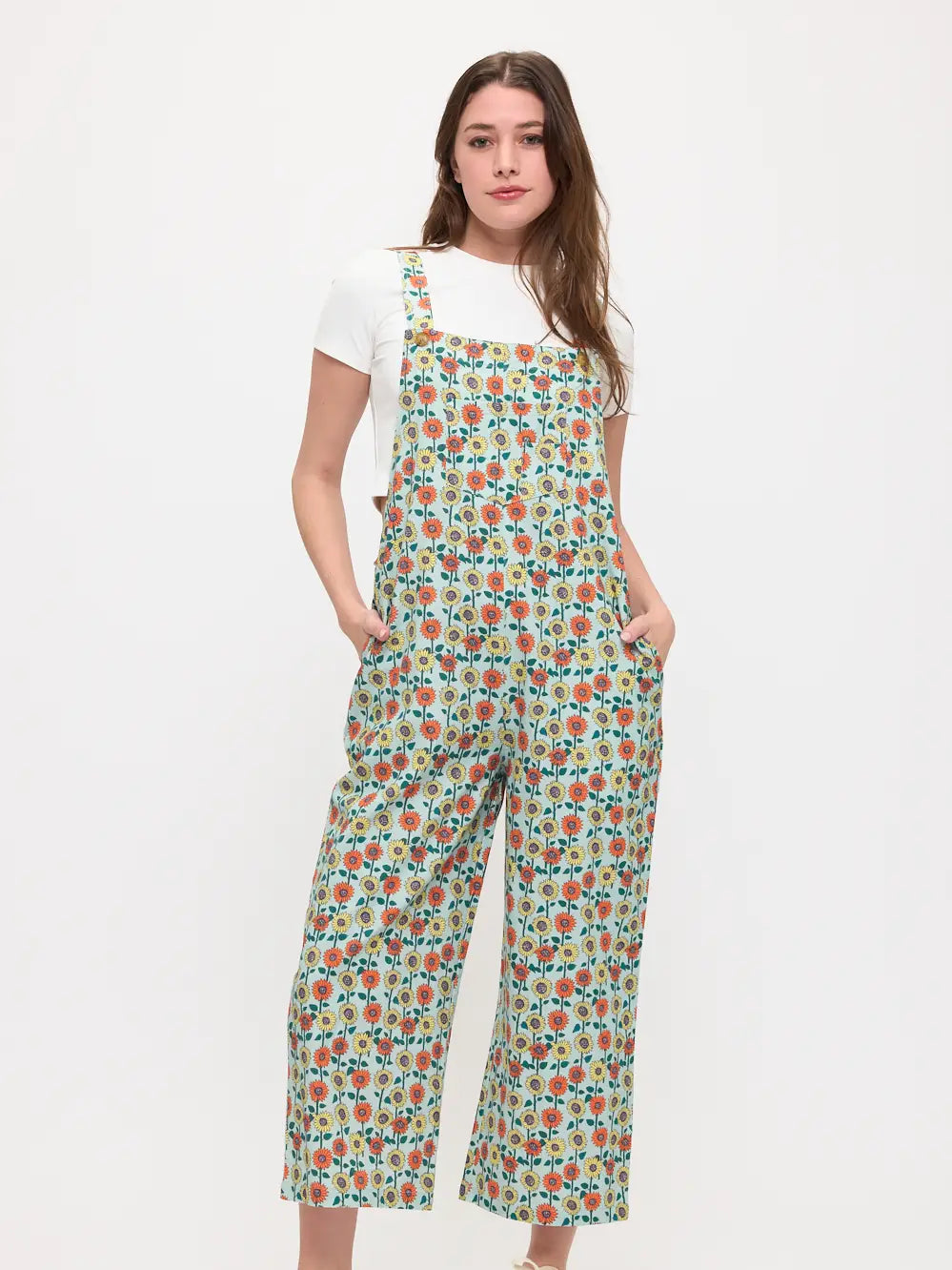 Light Blue Colorful Sunflower Overalls