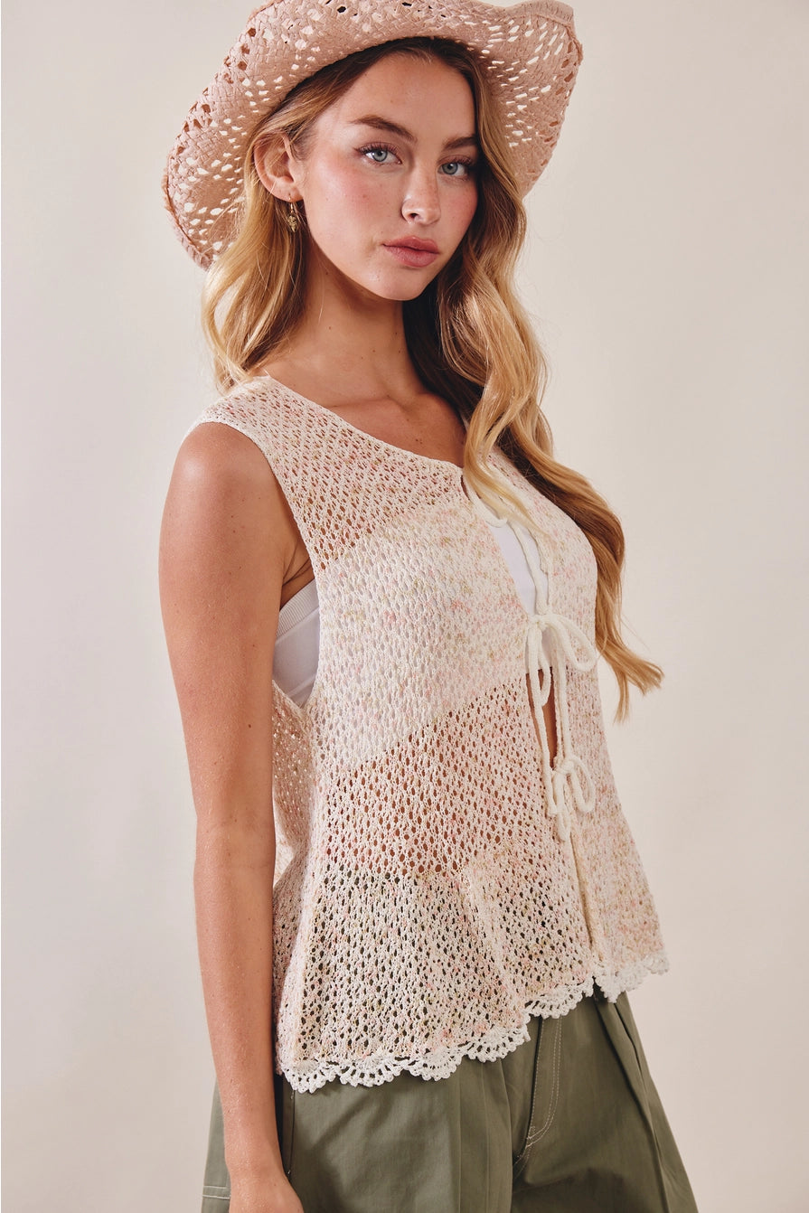 【yo BIOTOP】lace sleeveless top Light Coral Crochet Tie-Front Sleeveless Top – Lucinda's