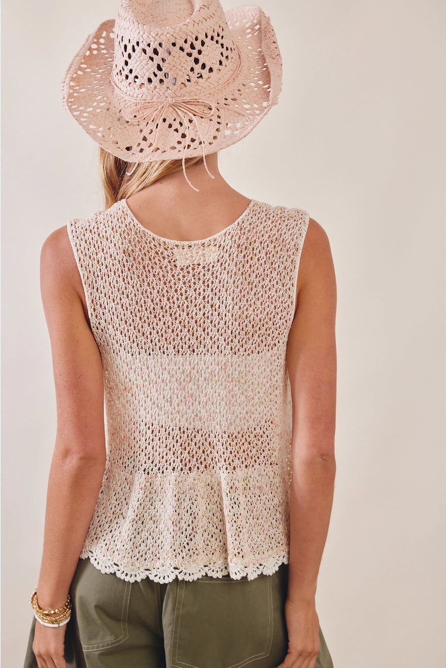 Light Coral Crochet Tie-Front Sleeveless Top – Lucinda's
